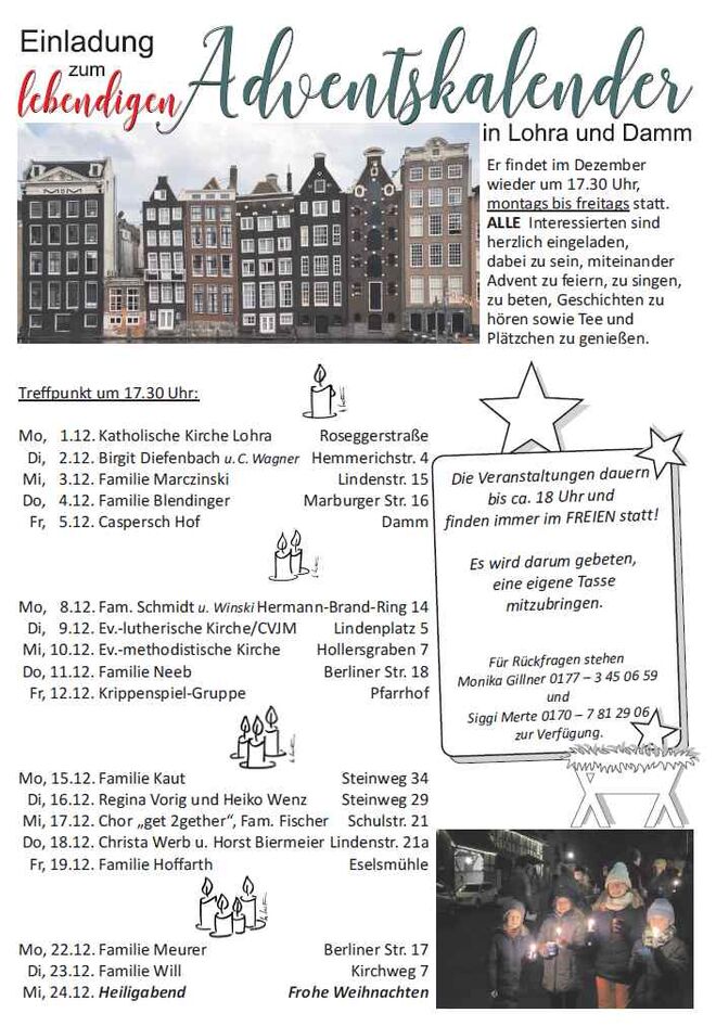 Termine für den Lebendigen Adventskalender 2025 in Lohra